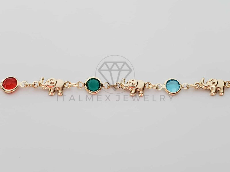Pulsera Elegante - 100240 - Diseño Elefantes y CZ Color Oro Laminado 18K