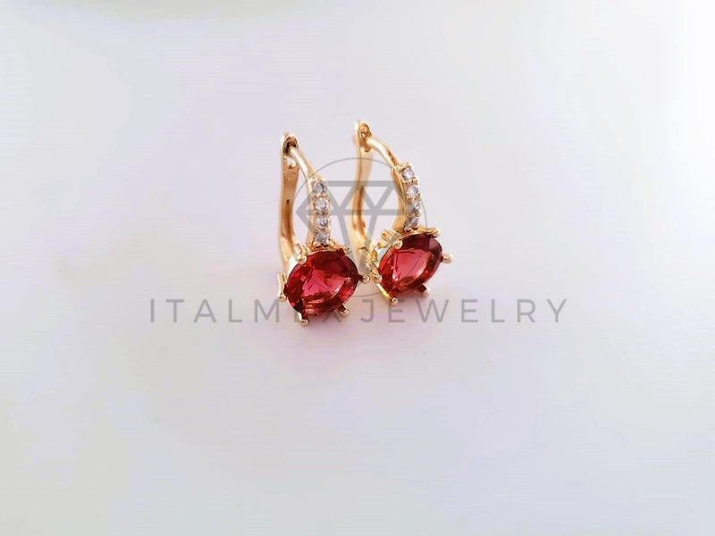 Arete de Lujo - 103845 - Diseño Huggie CZ Roja Oro Laminado 18K