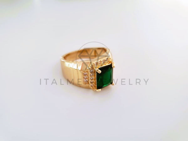 Anillo Caballero de Lujo - 103914 - Diseño Clasico CZ Verde Oro Laminado 18K