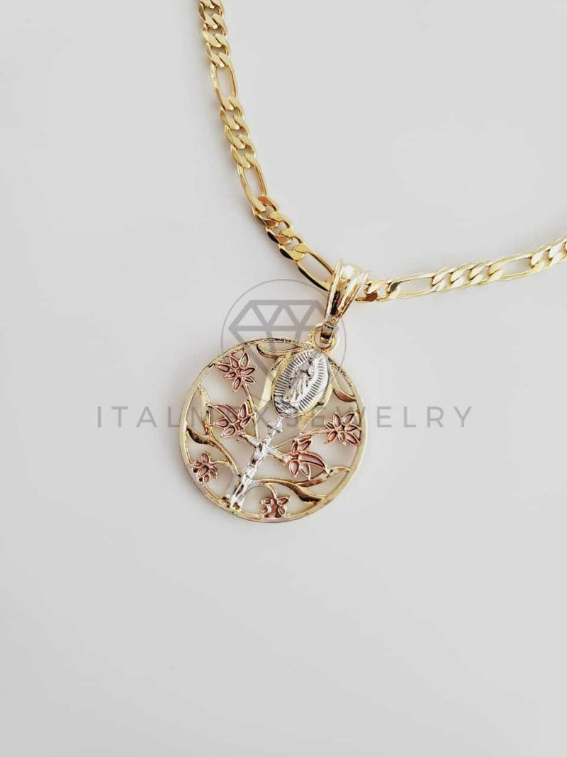 Dije Elegante - 102365 - Árbol de la Vida con Cristo y Virgen Tamaño Mediano Oro Laminado 18K