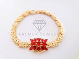 Pulsera Elegante - 103827 - Diseño Flor Grande CZ Roja Oro Laminado 18K