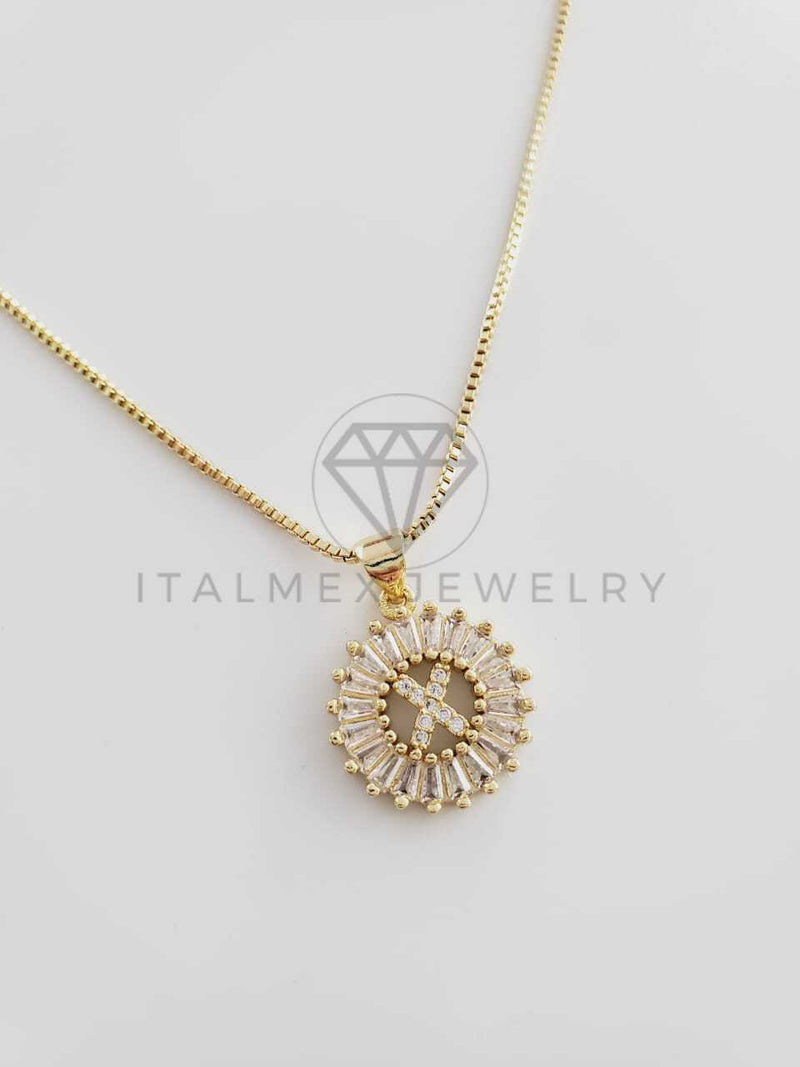 Collar Elegante - 102329 - Collar Inicial "X" Con CZ Clara Oro Laminado 18K