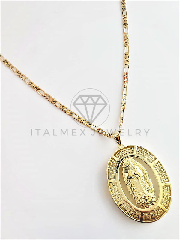 Dije Religioso - 102762 - Medalla Virgen de Guadalupe Grecas Extra Grande Oro Laminado 18K