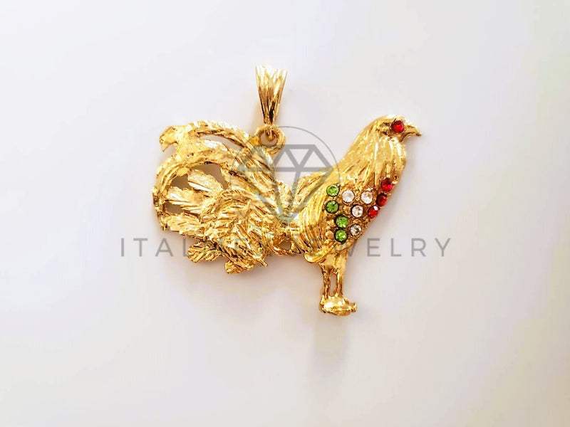 Dije Elegante - 104144 - Dije de Gallo Diamantado Circonia Tricolor Oro Laminado 18K