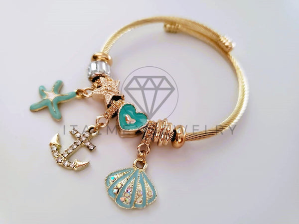 Pulsera Elegante - 104365 - Pulsera Estilo PDR Ancla, Estrella y Concha de Mar Oro Laminado 18K
