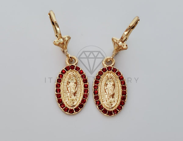 Arete Elegante - 100730 - Diseño de Virgen con CZ Roja Oro Laminado 18K