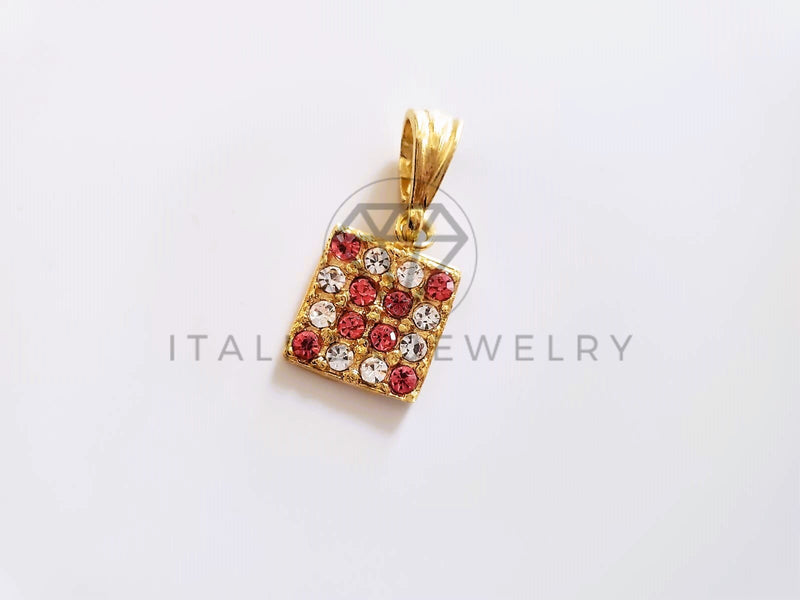 Dije de Lujo - 104164 - Dije Cuadrado Circonia Clara y Rosa Oro Laminado 18K