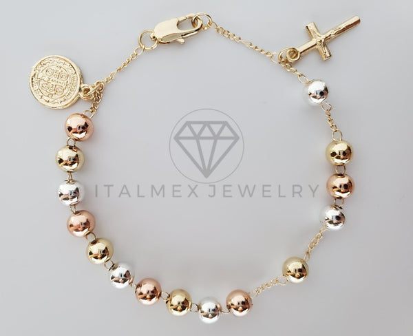 Pulsera Elegante - 100177 - Misterio Bola 5mm San Benito Oro Laminado 18K