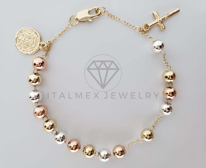 Pulsera Elegante - 100177 - Misterio Bola 5mm San Benito Oro Laminado 18K