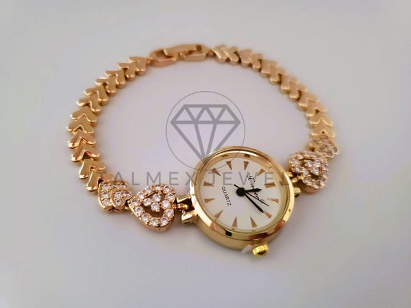 Reloj de Lujo - 104522 - Diseño de Corazones con Circonia Colores Oro Laminado 18K