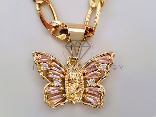 Dije de Lujo - 104597 - Dije Mariposa Virgen de Guadalupe CZ Rosa Tamaño Mini Oro Laminado 18K