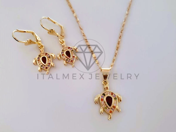 Juego de Lujo - 104511 - Diseño de Tortugas CZ Colores Oro Laminado 18K