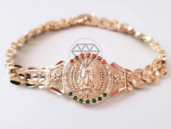 Pulsera Elegante - 104696 - Diseño de Lujo Virgen de Guadalupe CZ Tricolor Oro Laminado 18K