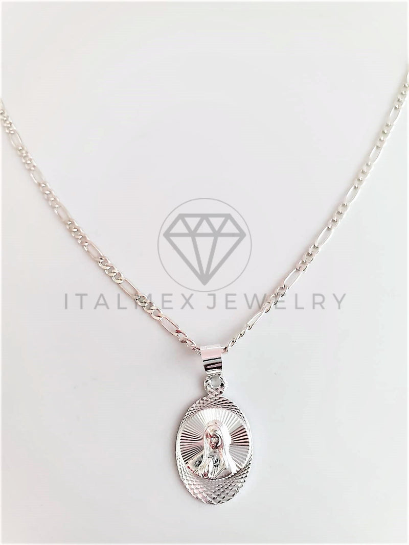 Dije Religioso - 102971 - Medalla Diamantada Oval Virgen Maria Plata Fina .925