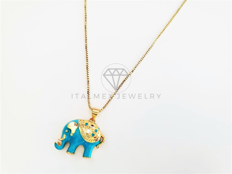 Collar Elegante - 103269 - Collar Elefante Esmalte Aqua CZ Clara Oro Laminado 18K