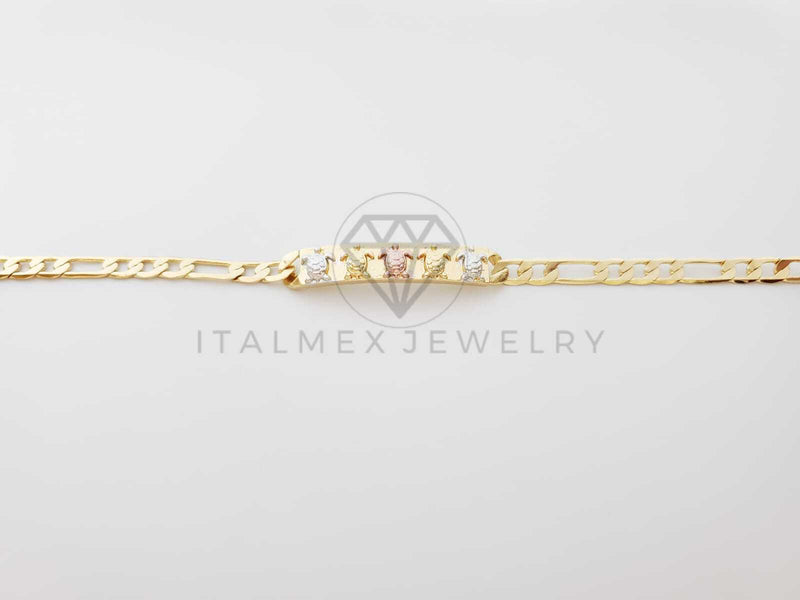 Esclava Elegante - 100141 - Diseño de Placa con 5 Tortugas 3 Oros Oro Laminado 18K