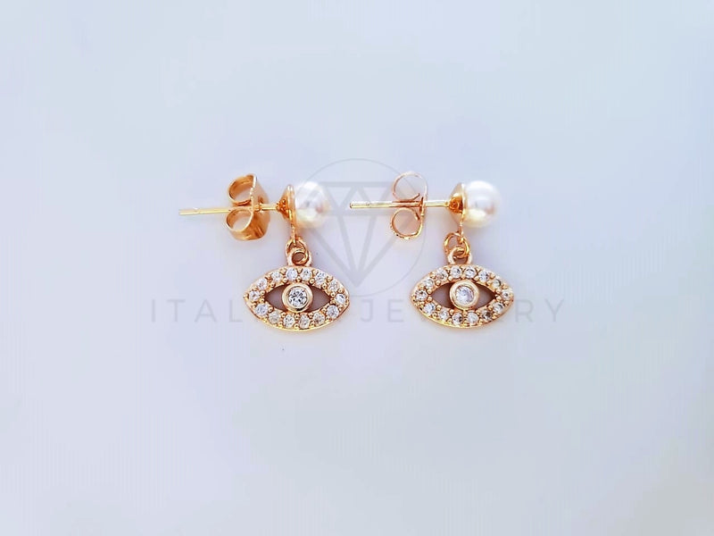 Broquel de Lujo - 104018 - Diseño Ojo Turco y Perla CZ Clara Oro Laminado 18K