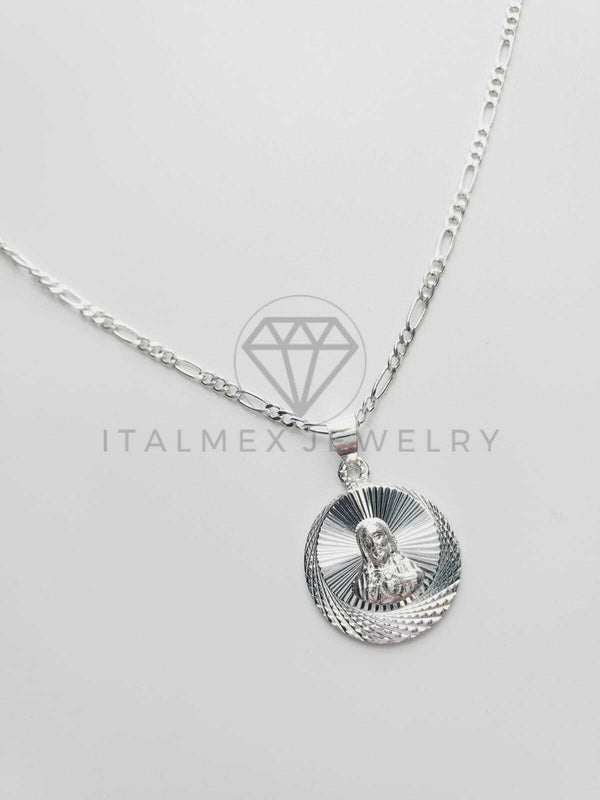 Dije Religioso - 102540 - Medalla Diamantada Redonda Sagrado Corazon Plata Fina .925