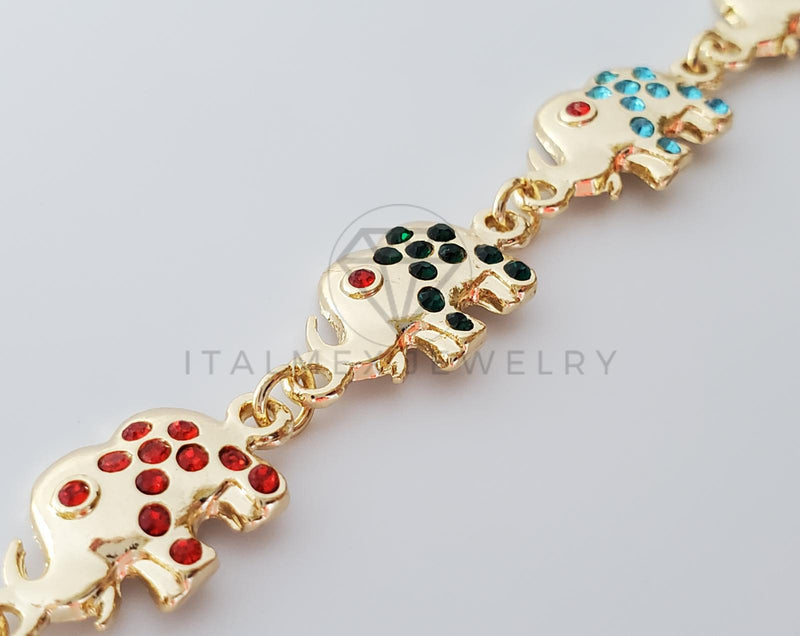 Pulsera de Lujo - 100193 - Diseño Elefante CZ Roja, Azul, Verde, Clara Oro Laminado 18K