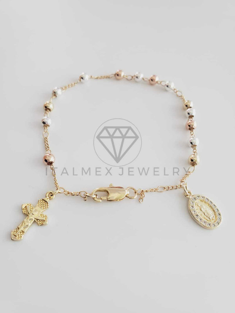 Pulsera de Lujo - 102661 - Misterio Bola Lisa 3 Oros Virgen de Guadalupe Oro Laminado 18K