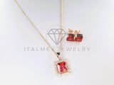 Juego de Lujo - 103780 - Diseño Corte Cuadrado CZ Roja y Clara Oro Laminado 18K