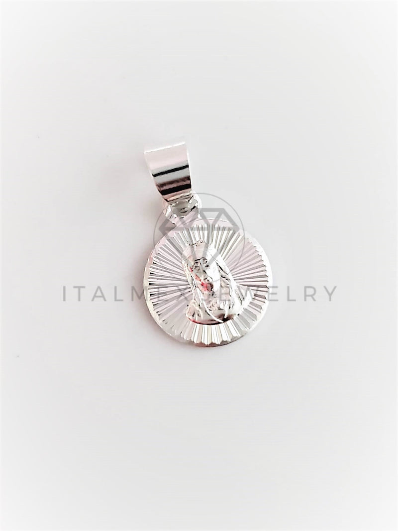 Dije Religioso - 102982 - Medalla Diamantada Redonda Sagrado Corazón Plata Fina .925