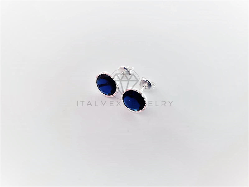 Broquel de Lujo - 102965 - Bisel Diamantado Redondo CZ Azul 8mm Plata .925