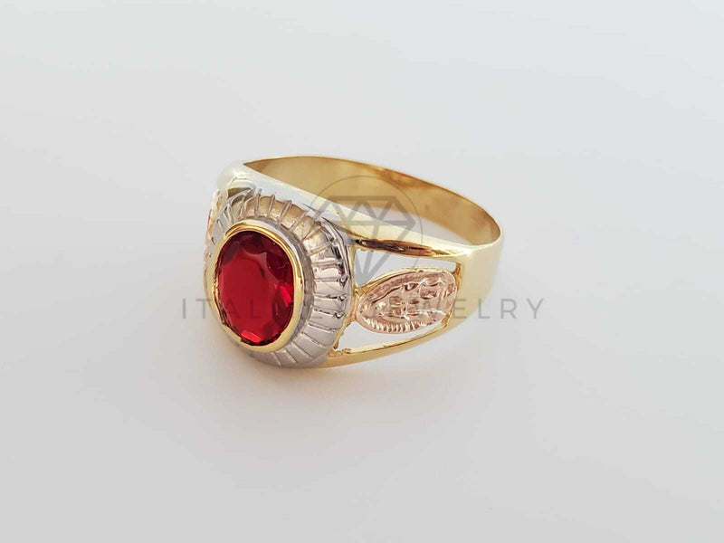 Anillo Caballero de Lujo - 101651 - Diseño Virgen de Guadalupe CZ Roja Oro Laminado 18K