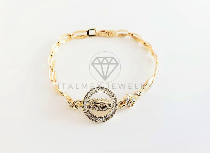 Pulsera de Lujo - 102678 - Diseño Virgen de Guadalupe con CZ Clara Oro Laminado 18K