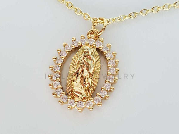 Collar Elegante - 101613 - Collar Virgen de Guadalupe CZ Clara Oro Laminado 18K