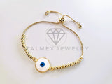Pulsera de Lujo - 103715 - Diseño Ajustable Ojo Turco Esmalte Blanco Oro Laminado 18K