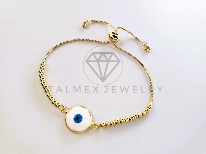 Pulsera de Lujo - 103715 - Diseño Ajustable Ojo Turco Esmalte Blanco Oro Laminado 18K