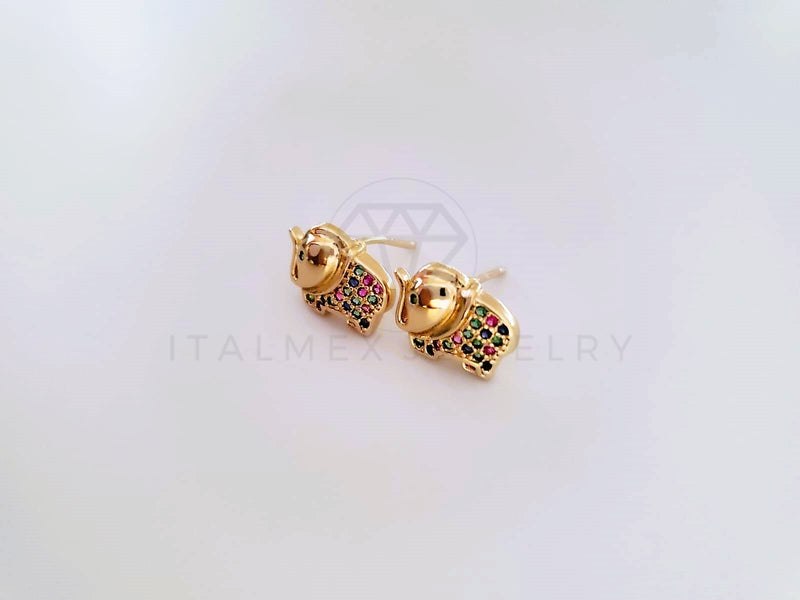 Broquel de Lujo - 104051 - Diseño Elefante CZ Color Oro Laminado 18K