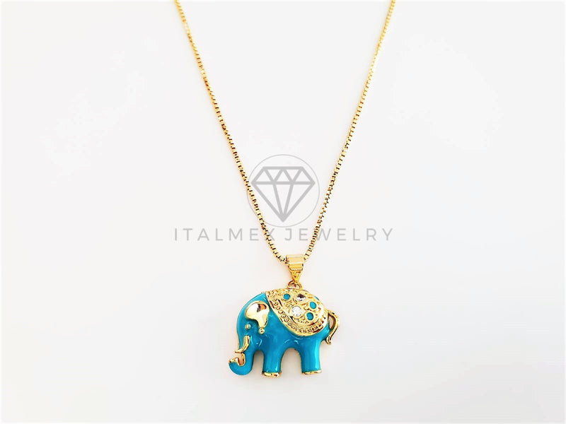 Collar Elegante - 103269 - Collar Elefante Esmalte Aqua CZ Clara Oro Laminado 18K