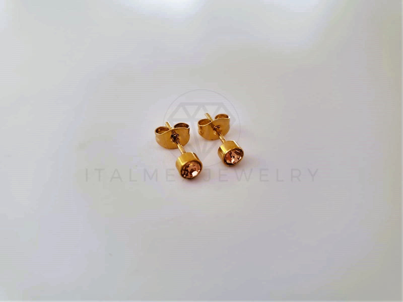 Broquel de Lujo - 104090 - Diseño Biselado 4mm CZ Rosa Oro Laminado 18K