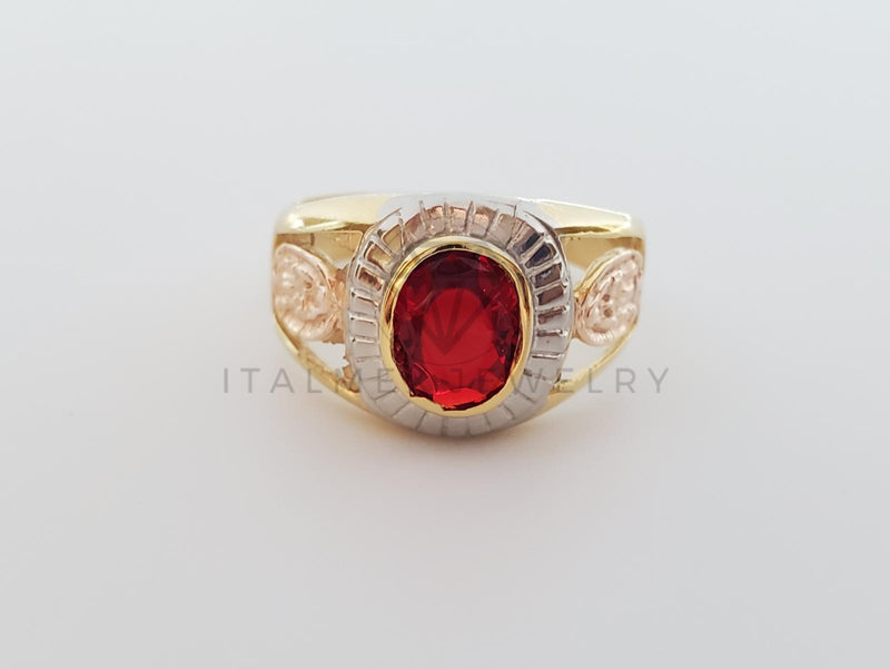 Anillo Caballero de Lujo - 101651 - Diseño Virgen de Guadalupe CZ Roja Oro Laminado 18K