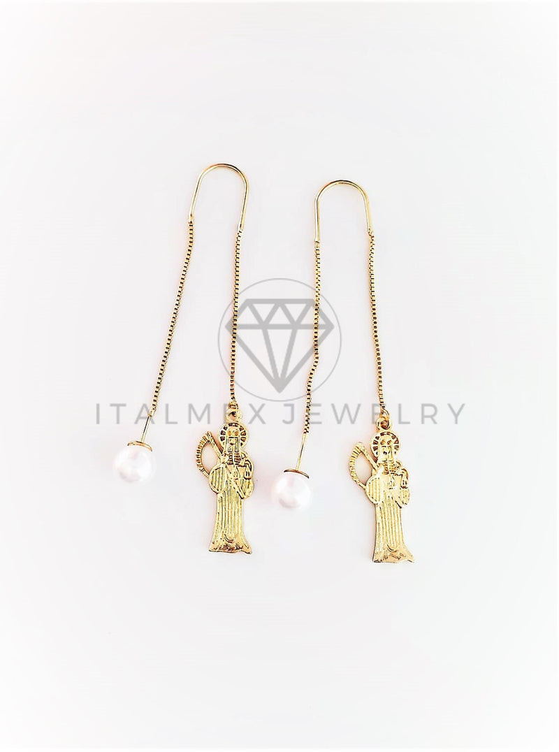 Arete de Lujo - 103067 - Arete Estilo Violador Santa Muerte Oro Laminado 18K