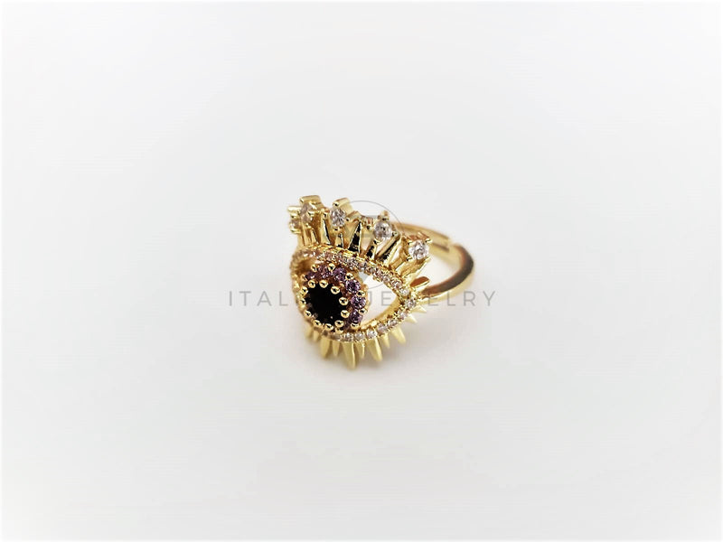 Anillo de Lujo - 103154 - Diseño Ojo Turco con CZ Colores Oro Laminado 18K