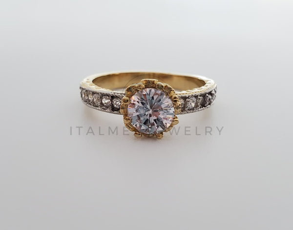 Anillo Dama de Lujo -101593 - Diseño Solitario Matrimonio CZ Clara Oro Laminado 18K