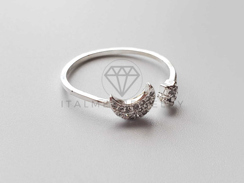 Anillo de Dama - 101534 - Anillo Ajustable Luna y Estrella CZ Clara Plata .925