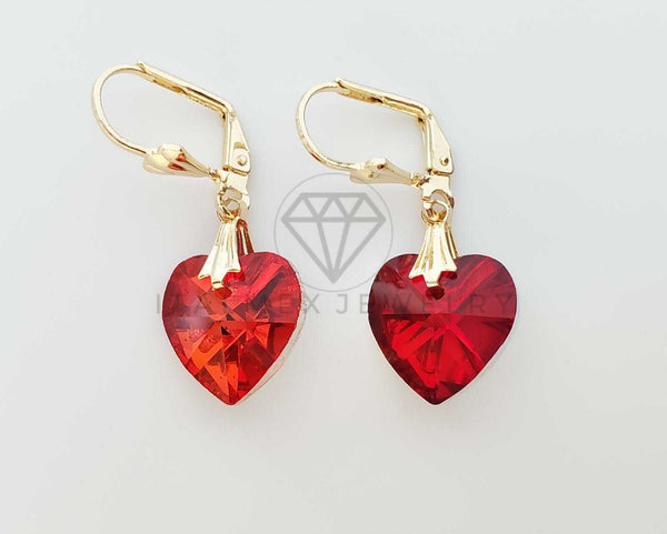 Arete Elegante - 100708 - Diseño de Corazón con CZ Roja Oro Laminado 18K