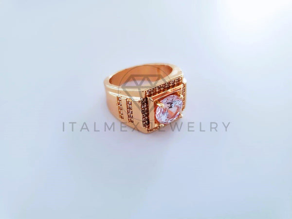 Anillo Caballero de Lujo - 103928 - Diseño Clásico CZ Clara Oro Laminado 18K