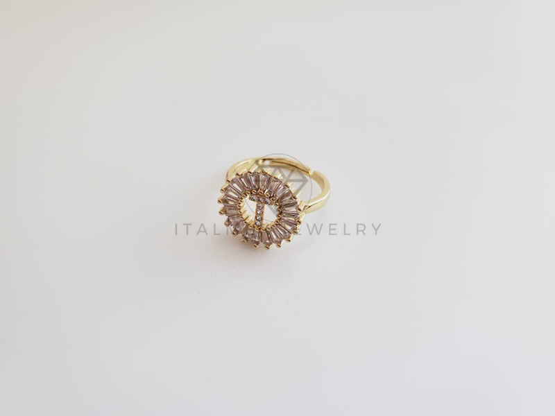 Anillo de Lujo - 102566 - Diseño Inicial "T" con CZ Clara Oro Laminado 18K