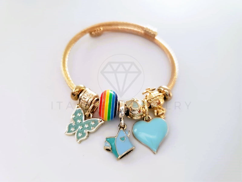 Pulsera Elegante - 103986 - Pulsera Estilo PDR Corazón Mariposa Arcoíris Oro Laminado 18K