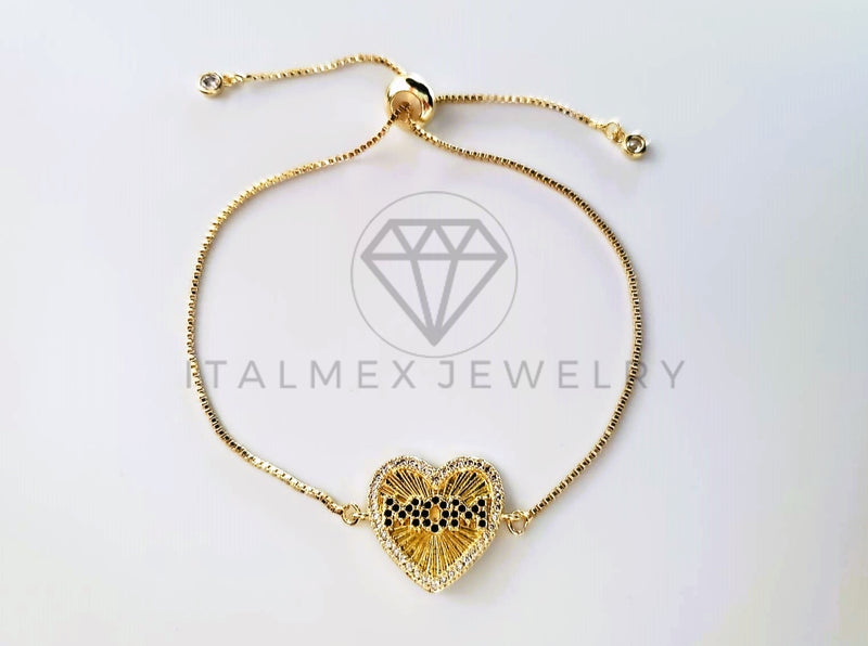 Pulsera de Lujo - 103714 - Diseño Ajustable Corazón Mom CZ Color Oro Laminado 18K