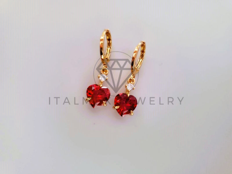 Arete de Lujo - 104355 - Diseño de Corazón CZ Roja Oro Laminado 18K