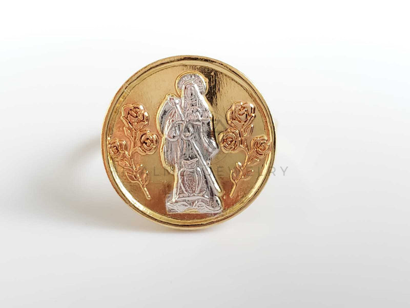 Anillo Elegante - 100569 - Estilo Moneda de la Santa Muerte 3 Tonos Oro Laminado 18K