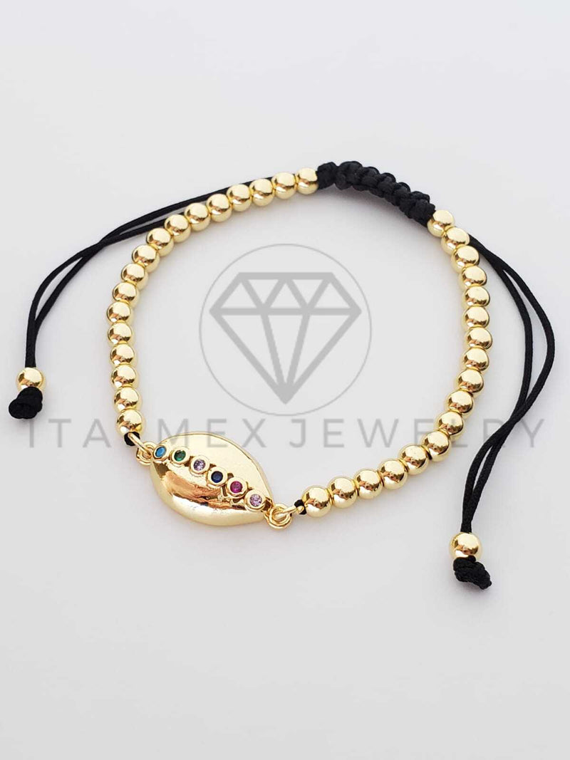 Pulsera Ajustable - 100350 - Diseño de Concha con CZ Colores Oro Laminado 18K