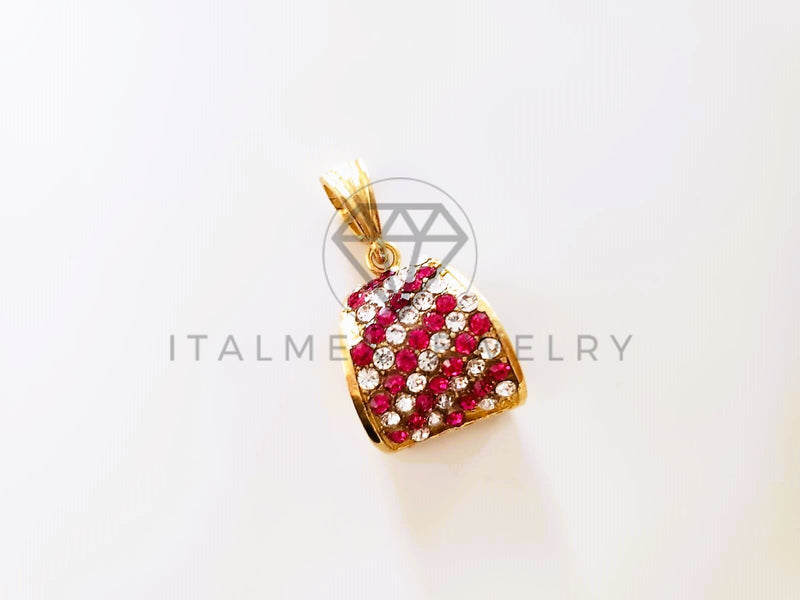 Dije de Lujo - 104138 - Dije de Cucharita CZ Clara y Rosa Oro Laminado 18K