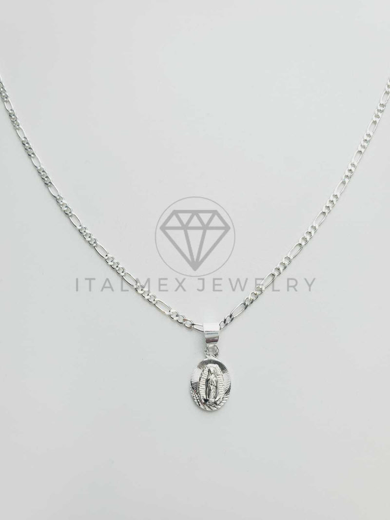 Dije Religioso - 102534 - Medalla Diamantada Mini Virgen de Guadalupe Plata Fina .925